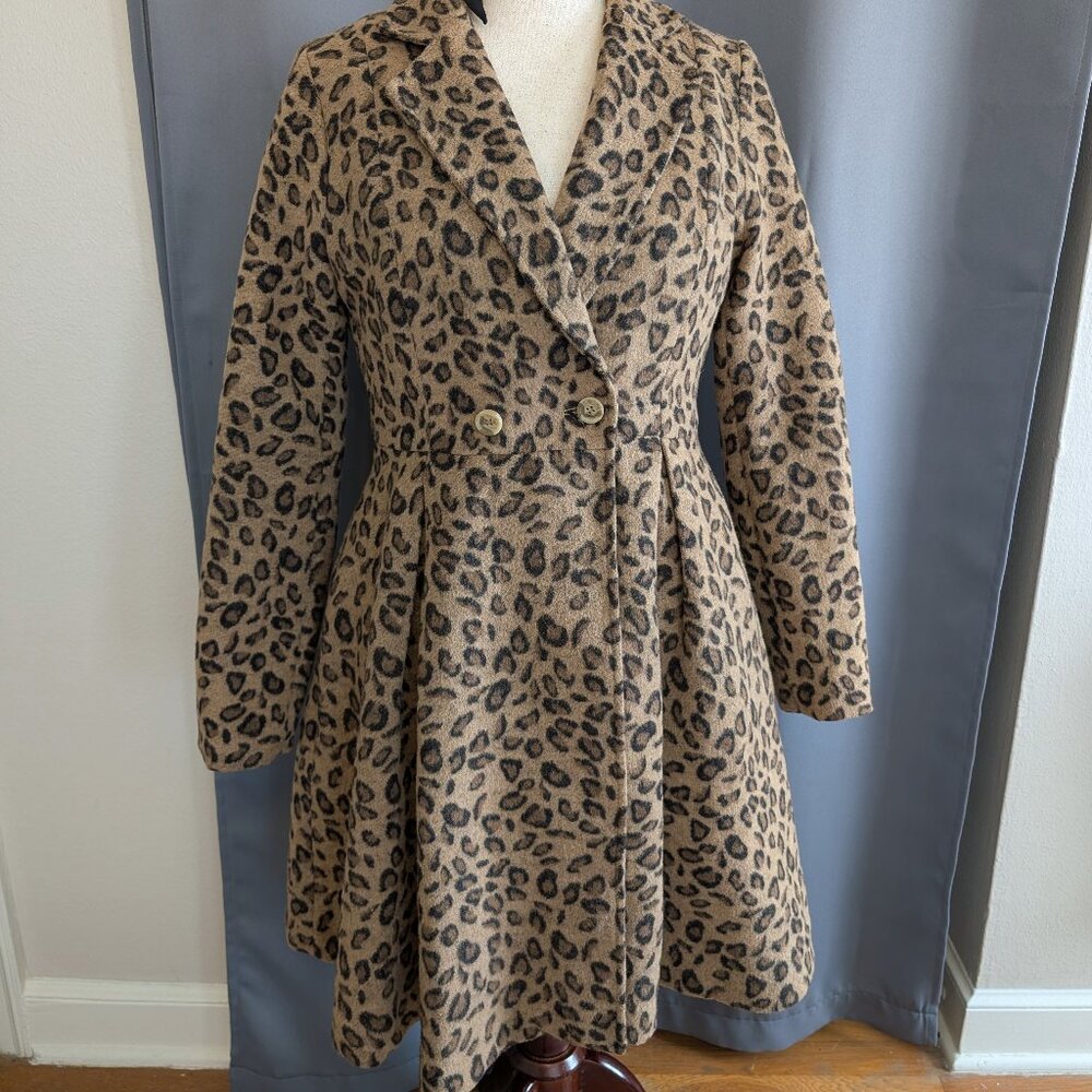 Vintage-inspired retro pinup rockabilly leopard swing coat, dressy, size Large